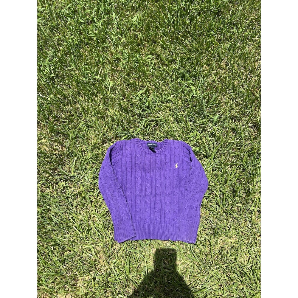 Polo Ralph Lauren Cable Knit Sweater Girls Size Small 6 Purple Long Sleeve